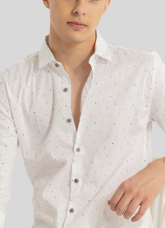 White Printed Slim Fit Shirt