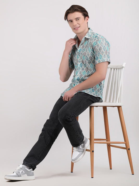 Beetle Green Dual Fusion Crochet Shirt