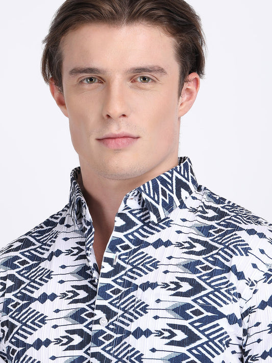 Navy Blue Popcorn Print Premium Full Sleeves Shirt