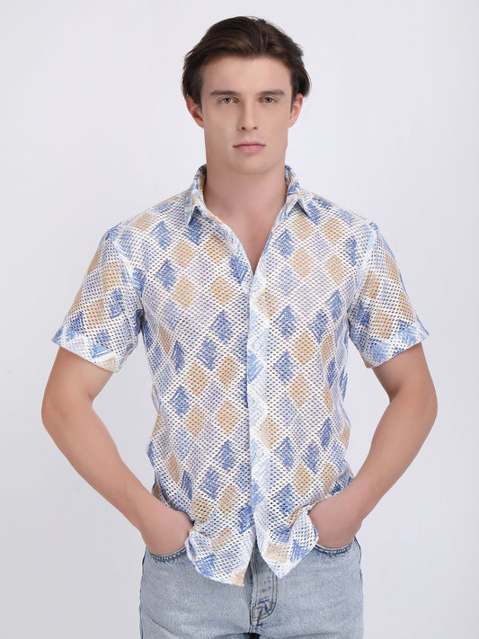 Coral Blue Dual Fusion Crochet Shirt