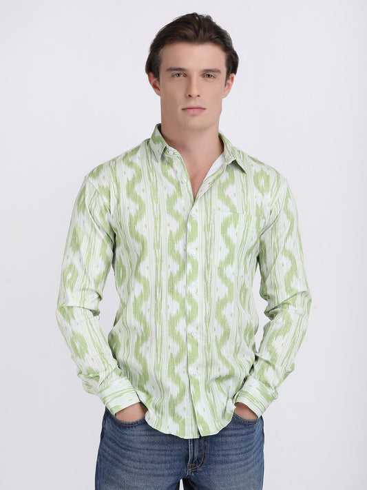 Light Green Popcorn Print Premium Full Sleeves Shirt