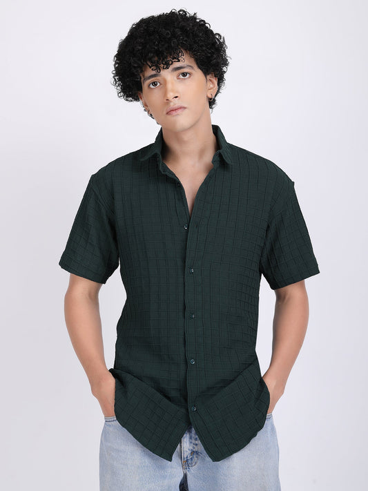 Green Popcorn Texture Half Sleeves Shirt