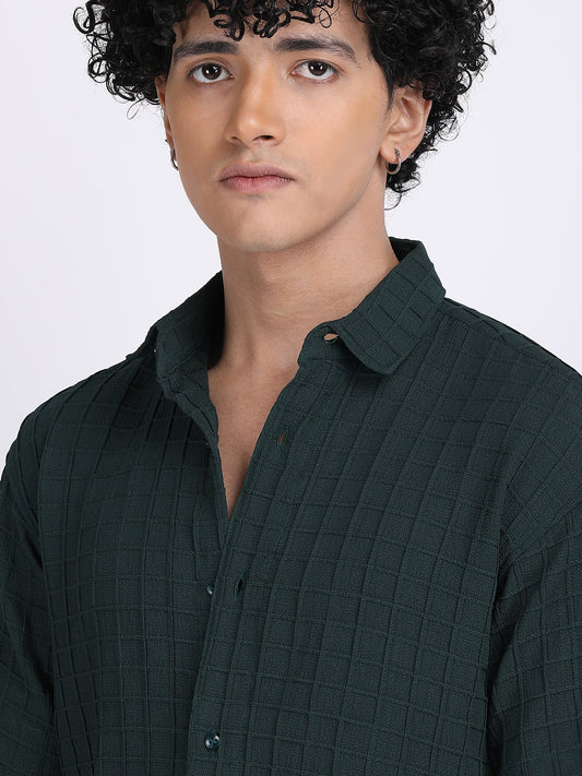 Green Popcorn Texture Half Sleeves Shirt