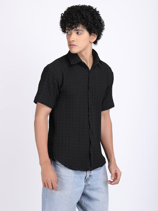 Black Popcorn Texture Half Sleeves Shirt