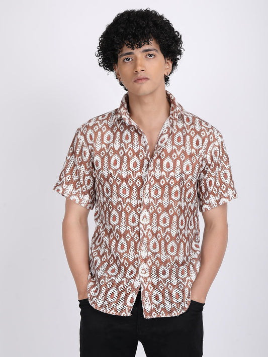 Brown Dual Fusion Crochet Shirt