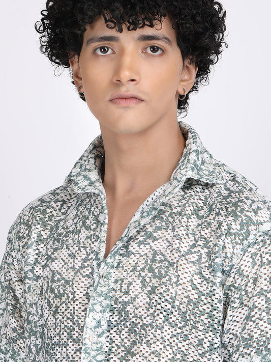 White Dual Fusion Crochet Shirt