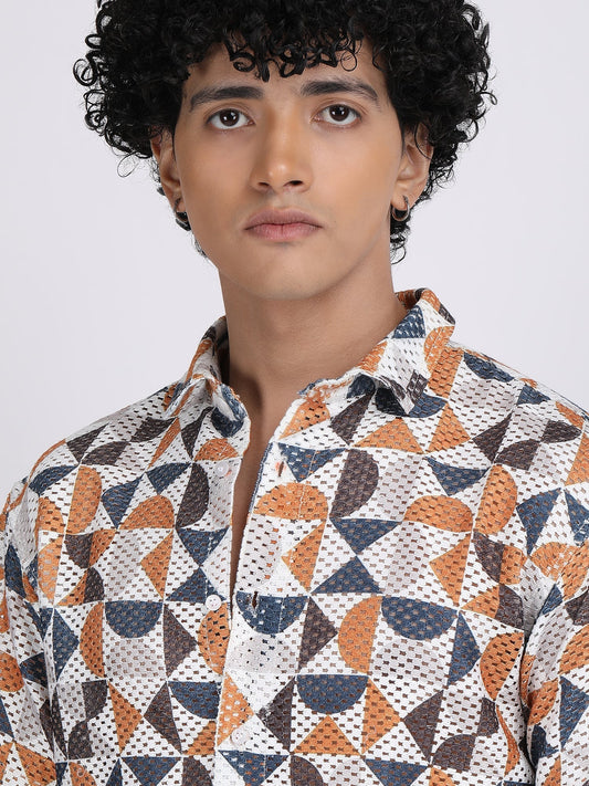 Light Brown Dual Fusion Crochet Shirt