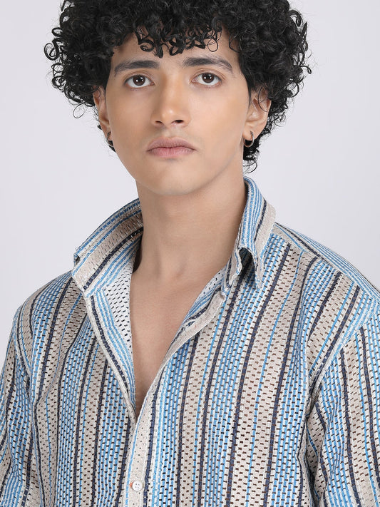 Sky Blue Dual Fusion Crochet Shirt