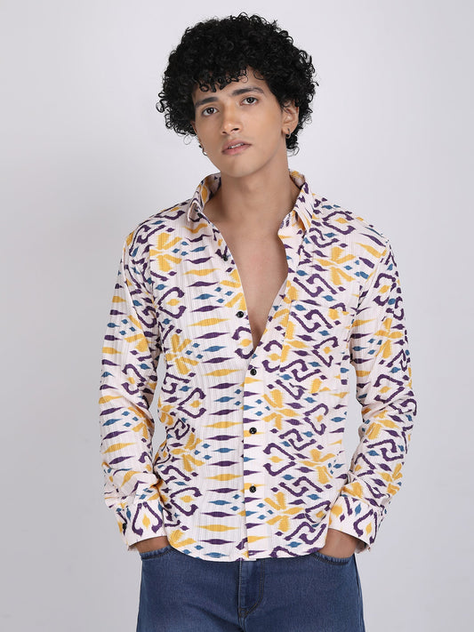 White Popcorn Print Premium Full Sleeves Shirt
