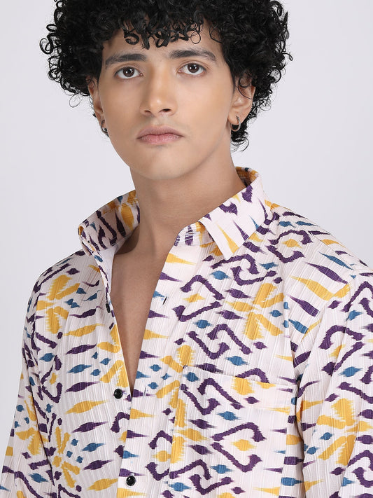 White Popcorn Print Premium Full Sleeves Shirt