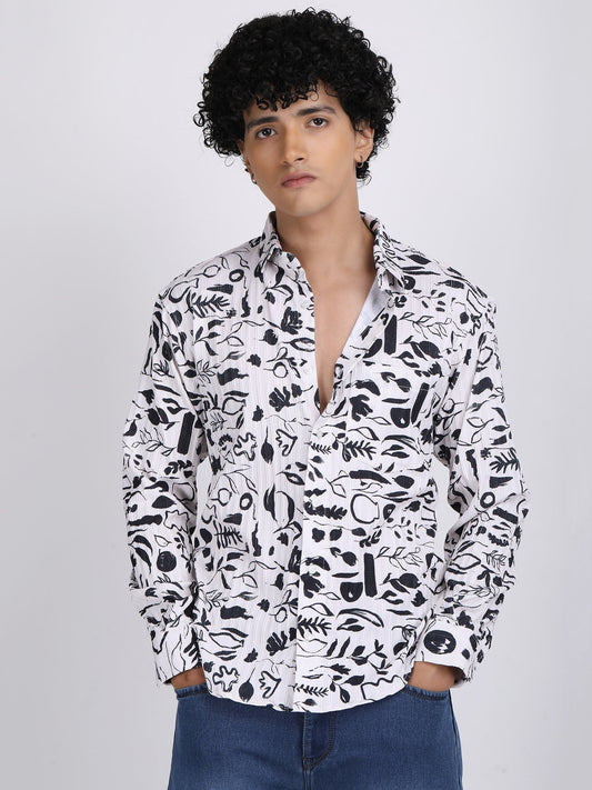 Dark White Popcorn Print Premium Full Sleeves Shirt