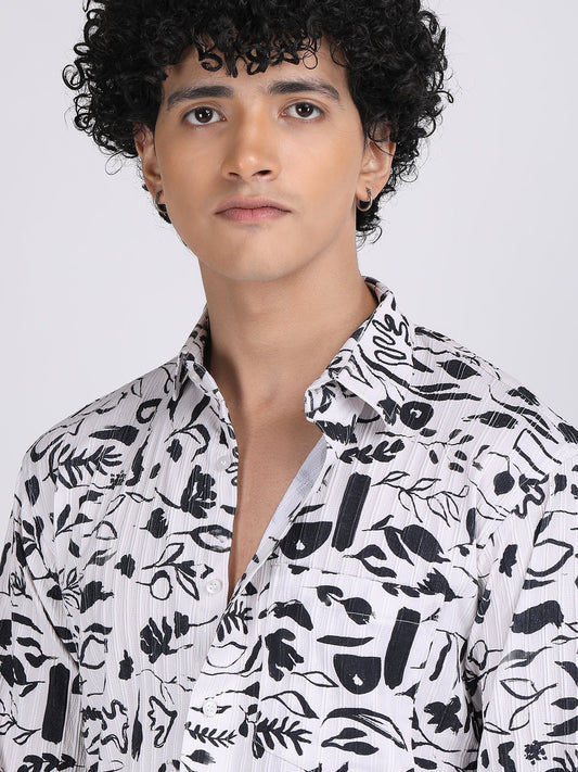 Dark White Popcorn Print Premium Full Sleeves Shirt