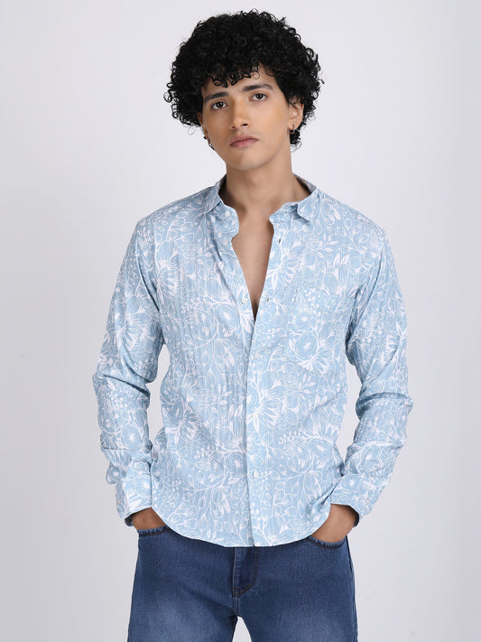 Sky Blue Popcorn Print Premium Full Sleeves Shirt