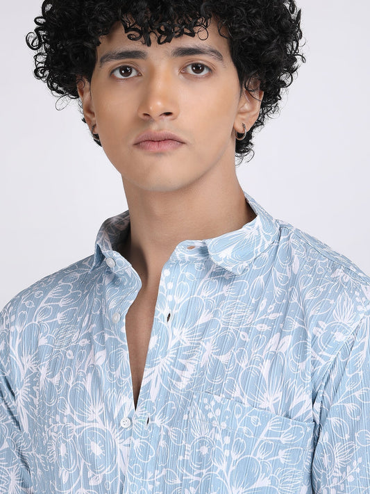 Sky Blue Popcorn Print Premium Full Sleeves Shirt