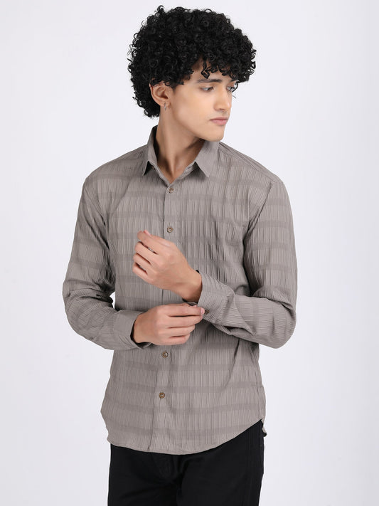 Dark Cream Popcorn Texture Full Sleeves Shirt