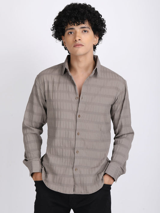 Dark Cream Popcorn Texture Full Sleeves Shirt