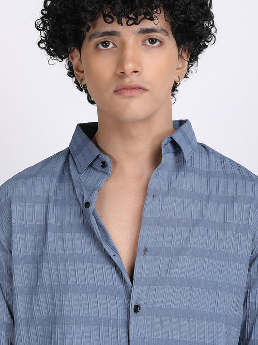 Light Blue Popcorn Texture Full Sleeves Shirt