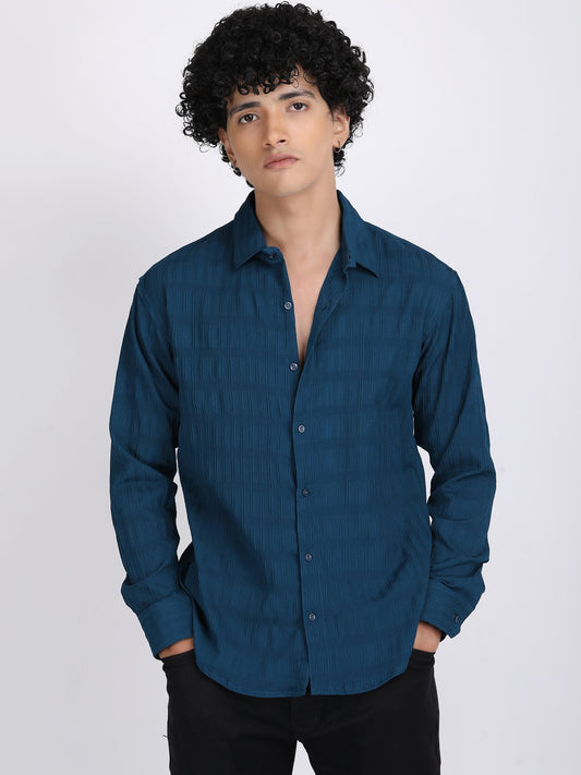 Nile Blue Popcorn Texture Full sleeves Shirt