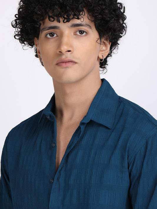 Nile Blue Popcorn Texture Full sleeves Shirt