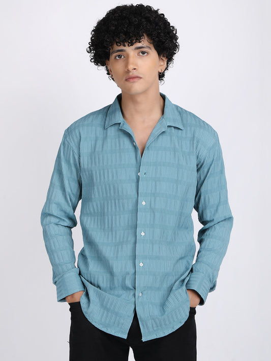 Sky Blue Popcorn Texture Full Sleeves Shirt