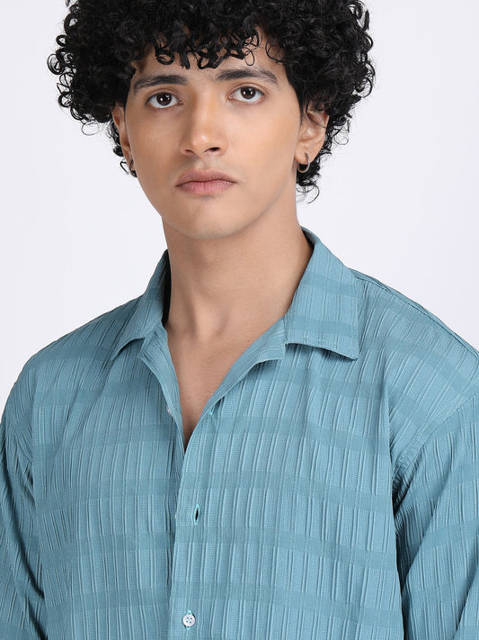 Sky Blue Popcorn Texture Full Sleeves Shirt