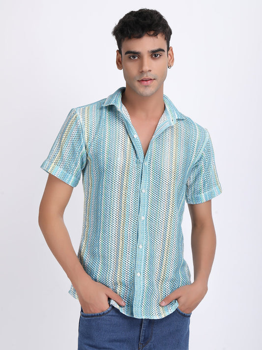 Dirty Blue Dual Fusion Crochet Shirt