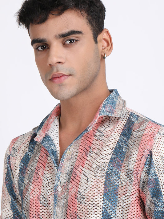 Rose Pink Dual Fusion Crochet Shirt