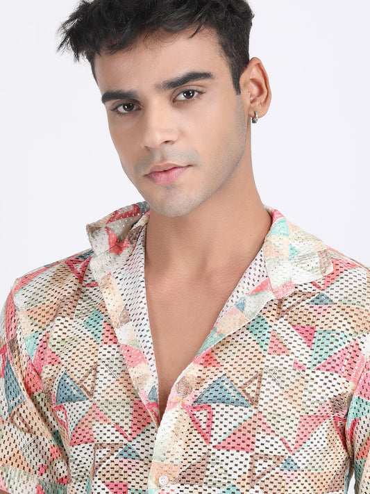 Light White Dual Fusion Crochet Shirt