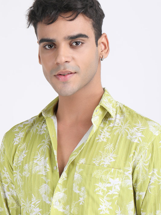 Lemon Green Popcorn Print Premium Full Sleeves Shirt