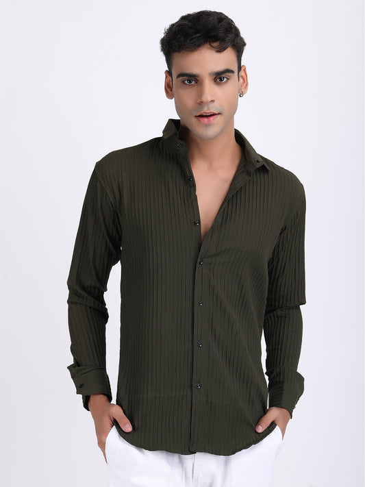Mehendi Green Popcorn Texture Full Sleeves Shirt