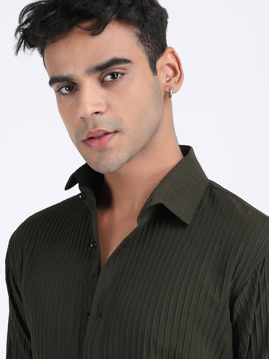 Mehendi Green Popcorn Texture Full Sleeves Shirt