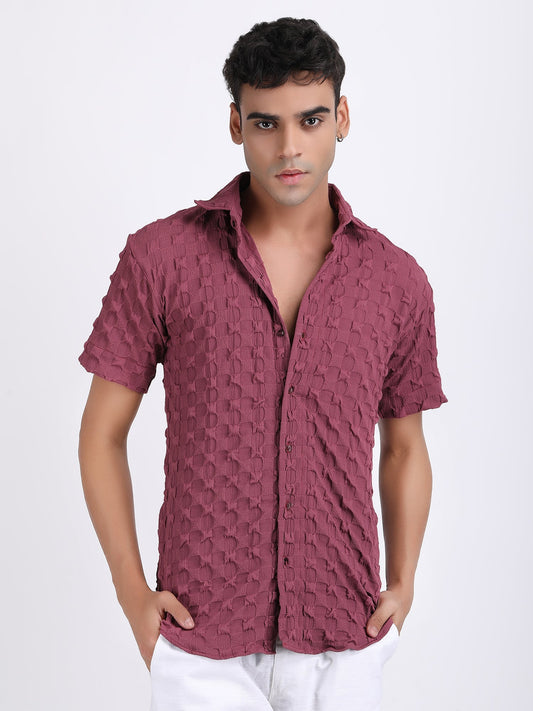 Light Maroon Popcorn Texture Half Sleeves Shirt