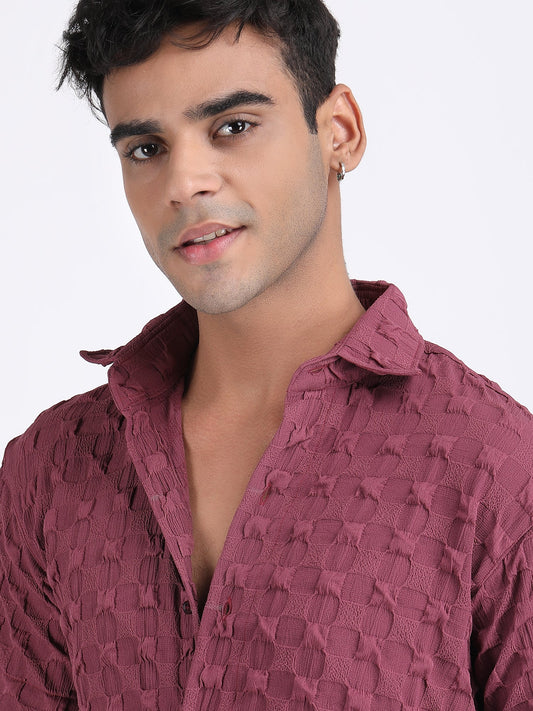 Light Maroon Popcorn Texture Half Sleeves Shirt