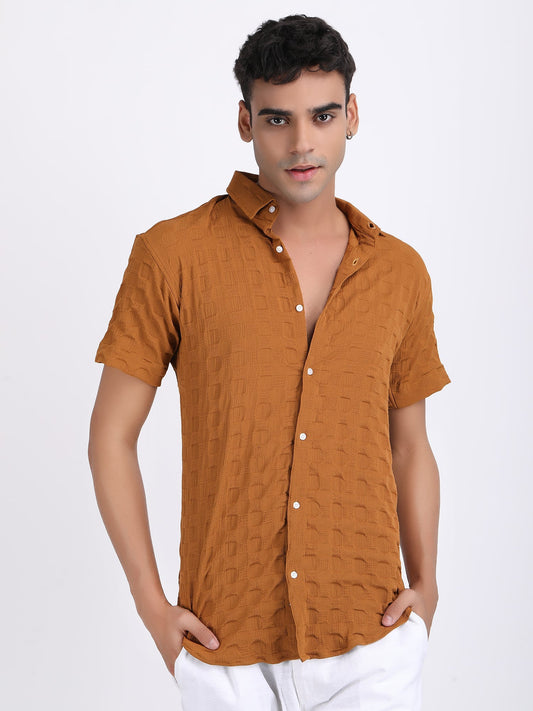 Light Brown Popcorn Texture Half Sleeves Shirt