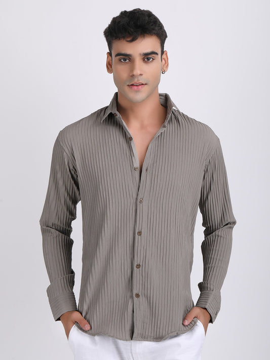 Cream Popcorn Texture Full Sleeves Shirt