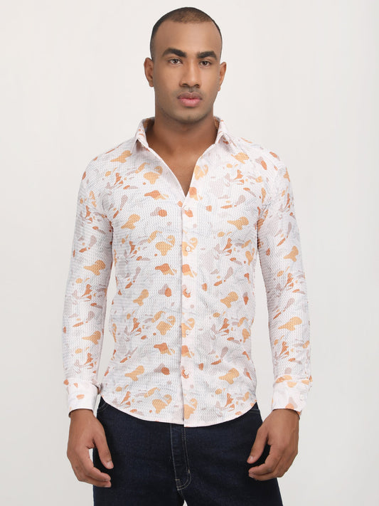 White Orange Pebble Print Turkish Weave Shirt