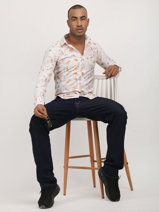 White Orange Pebble Print Turkish Weave Shirt