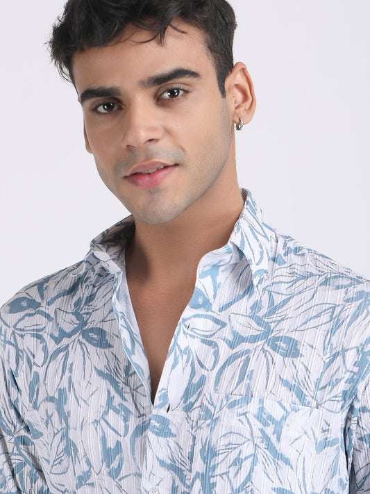 White Popcorn Print Premium Full Sleeves Shirt