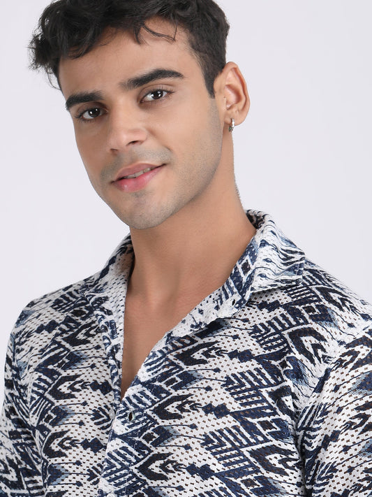 Navy Blue Dual Fusion Crochet Shirt