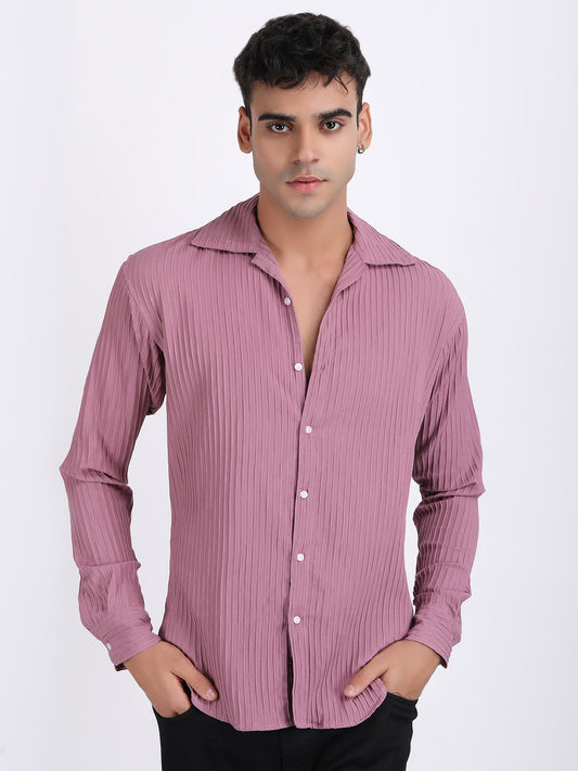 Dark Pink Popcorn Texture Full Sleeves Shirt