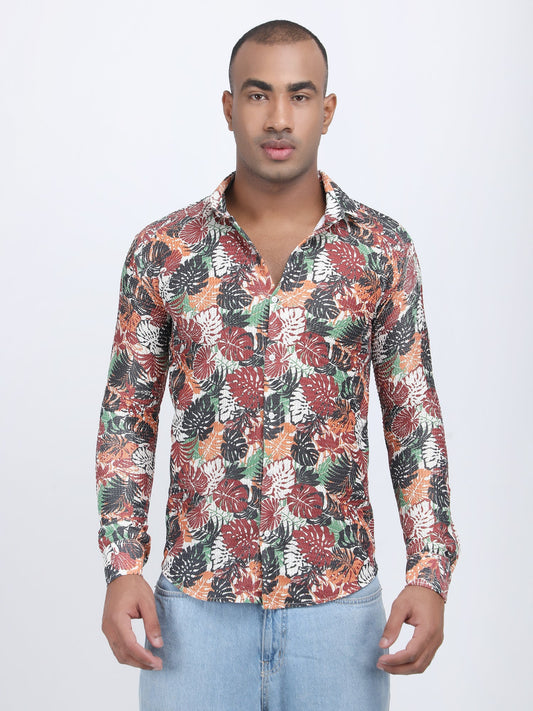 Multi Color Floral Print Turkish Weave Shirt