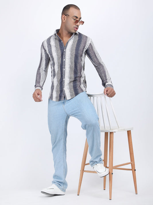 English Color Vertical Lines Turkish Weave Shirt