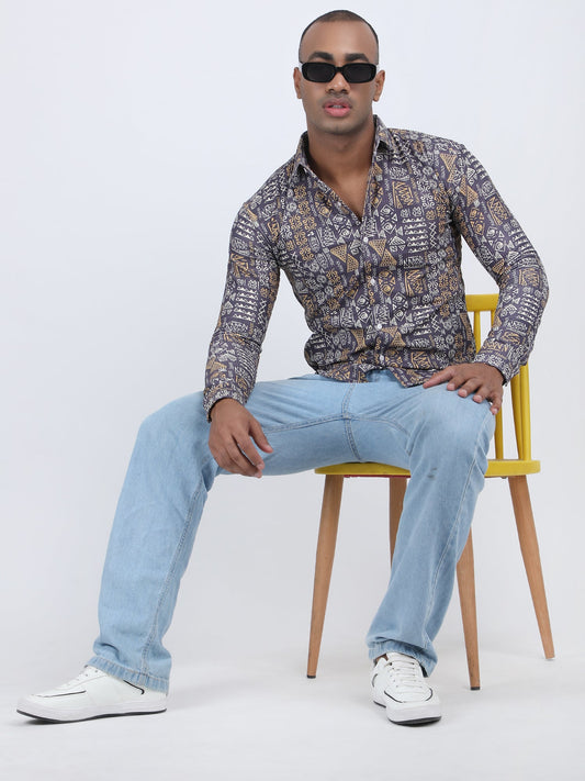 Brown Printed Turkish Weave Shirt