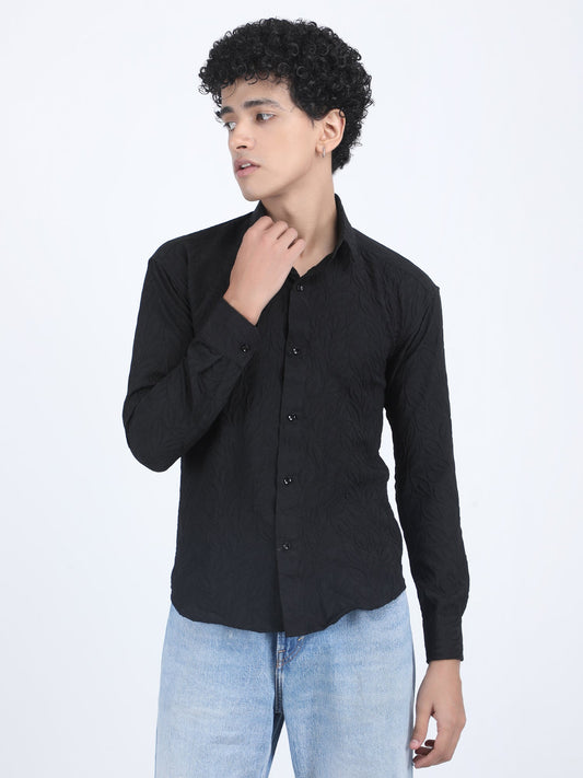 Black Jacquard Floral Designer Embossed Shirt