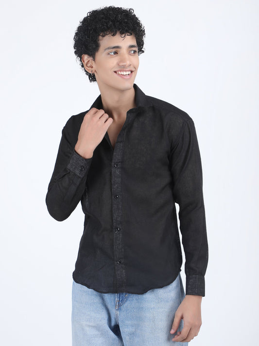 Black Linen Solid Shirt