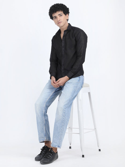Black Linen Solid Shirt