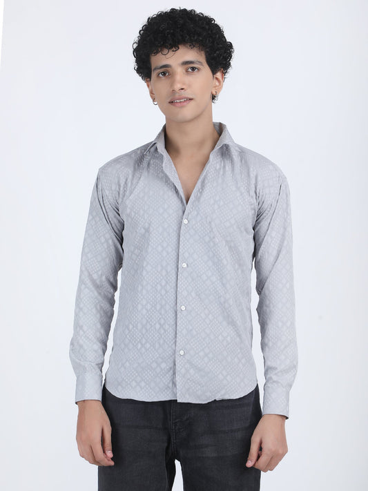 Grey Jacquard Designer Embossed Shirt