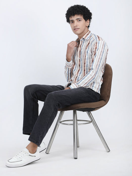 Multicolor Verticle Lines Turkish Weave Shirt