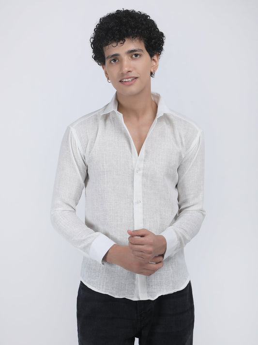 Off White Linen Solid Shirt