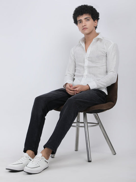 Off White Linen Solid Shirt